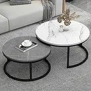 2 Sets of Nesting Tables, Round Marble Tops Coffee Table, Modern Accent Side End Table for Living Room Home Office,D-80cm+60cm