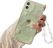 Fycyko Compatible with iPhone 12 Mini 3D Butterfly Floral Clear with Design Aesthetic Women Teen Girls Glitter Pretty Crystal Sparkle Sparkly Cute Girly Phone Cases Protective Cover+Chain-Clear Green