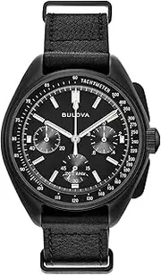 [Bulova] Men's Archive Series Lunar Pilot 6-Hand Chronograph Precisionist Black Ion-Plated Stainless Steel, Black NATO Strap and Sapphire Crystal Style: 98A186, Black, Chronograph