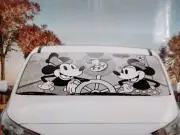 Mickey Mouse And Minnie Windshield Black And White Windshield Sunshade 58x26.5