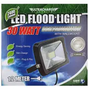 Ultracharge 30W LED Floodlight Cool White Wall Mounted Outdoor Flood Light BLK