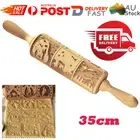 Christmas Wooden Embossing Rolling Pin Engraved Baking Cookies Cake Roller ZV