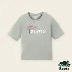 ROOTS女裝-繽紛花卉系列 刺繡花卉寬版短袖T恤-綠灰色
