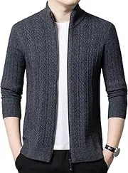 [SWJGLITTR] Mens Full Zip Up Sweaters Cardigan Slim Fit Stand Collar Knitted Cardigans Ribbed Knit Long Sleeve Men Jackets, Dark Grey, Large
