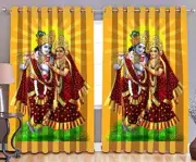 Set of 2 Polyester 3D Digital Printed Eyelet Curtain for Door Radha Krishna 7ft