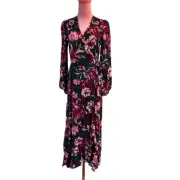 NWT Band of the Free 1/2 Wrap Dress Pine Plum 1/2 Elastic Waist Ruffle Hem M