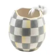 MACKENZIE-CHILDS White Rabbit Vase Hand Painted Gray Courtly Check Egg NEW