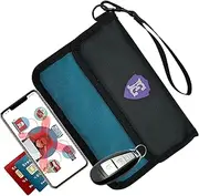 Large Signal Blocking Faraday Bags for Phones, Two-Tone Color Faraday Pouch for key fob w/ Removable Handle, Zipper closure on back pocket, Key Fob Signal Blocker, RFID Key Fob protector