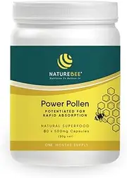 [NatureBee] Power Pollen 60 x 500mg Caps | Energy, Immune, and Cognitive Support | Potentiated Bee Pollen | Natural & Organic Superfood | 1 Month Supply