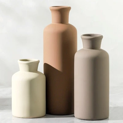 Ceramic Vase Set of 3, Flowers Neutral Modern Vases Home Decor Rustic Farmhou...