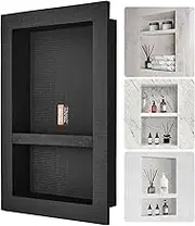 VEVOR Shower Niche Ready for Tile 16" x 24", Double Shelf Organizer, Square Corners Wall-inserted Niche Recessed, Sealed Protection Modern Soap Storage Niche for Shower Bathroom, Black