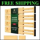 Natural Bamboo Drawer Dividers Set with EVA Foam Padding - 4 Adjustable Inserts