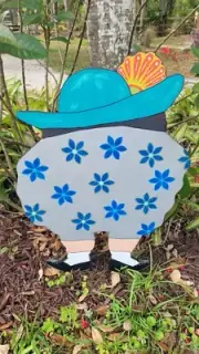 Grandma Bending Over Pulling Weeds Hand Crafted Wood 24" Garden Yard Art Sign
