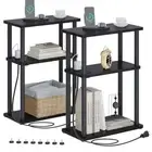 Small Side Table with Charging Station, Set of Narrow End Table, Skinny 2 Black