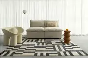 Emmen Black and Cream Geometric Lines Washable Rug