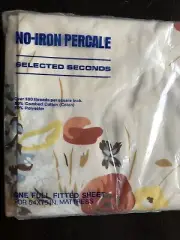 Full Fitted Sheet No Iron Percale VINTAGE Brown Flower Pattern NEW Floral Beige