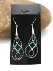 Blue Turquoise Tube Heishi Dangle Liquid Sterling Silver Earrings 2" 03100