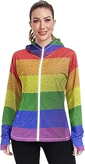 [GAIGEO] Rash Guards Jacket Women UV Protection Sun Shirt Rainbow Flag LGBT Long Sleeve Hoodie SPF 50 S, Rainbow Flag Lgbt, Large