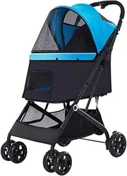 Cat/Dog Pram Stroller Easy One-Hand Fold, Dog Stroller for Medium Small Dogs Clearance, Reversible Push Handle Pet Stroller Puppy & Kitten Carrier Extended Cockpit