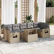 8 Piece Garden Sofa Set with Cushions Beige Poly Rattan, Garden Furniture Sets