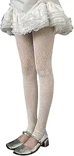 [Oxtxuzdm] Women Vintage Geometric Pattern Lace Tights Pantyhose Aesthetic French Styles High Waist Footless Mesh Leggings Stocking