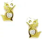 [JewelryWeb] 14k Yellow Gold CZ Simulated Diamond Cat Screw Back Earrings 8x6mm Stud Earring for Women