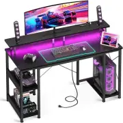 ODK Gaming Desk with RGB Light Strip & Built-in Socket, 10 Color Adjustable, Gam