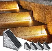 Clora 4 Pack Solar Outdoor Step Lights Triangle IP68 Waterproof Auto on Off Decoration Deck Lights for Patio Yard, Driveway, Porch, Front Door, Sidewalk (Warm White)