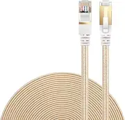 DanYee Ethernet Cable Cat 7 Flat High Speed Nylon LAN Network Patch Cable Gold Plated Plug STP Wires 15M (Gold-15m)