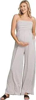 [LaClef] Womens Strapless Ruched Maternity Jumpsuit with Pockets