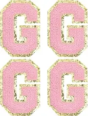 sourcing map Chenille Letter Patches 2.2" Self Adhesive Alphabet G Stick on Embroidered Patch Sew on Letter Stickers Applique for Repairing Clothing Jeans Shoes Hats DIY(Pink, Pack of 4)