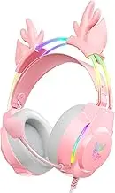 ONITOON Gaming Headset with Microphone, Deer Ears Headphones for PC Laptop PS4 PS5 Xbox Switch, Rainbow RGB Lighting & Virtual Surround Sound, 3.5mm Over Ear Headphones, Ergonomic