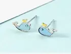 Tiny Blue Whale Fish Silver Enamel Stud Earrings