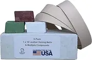 3 Pack of 1" x 18" Leather Strop Belts - Green, White, and Brown Compounds Included…