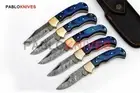 LOT OF 5 HANDMADE DAMASCUS STEEL FOLDING KNIVES , POCKET ,OUTDOOR KNIFE