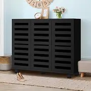 [ALFORDSON] Shoe Cabinet Shoes Storage Rack Adjustable 30 Pairs Cabinets Organiser Drawer Shelf with Slatted Doors, Wooden Home Furniture for Living Room, Entryway, Hallway (Glenn Black)