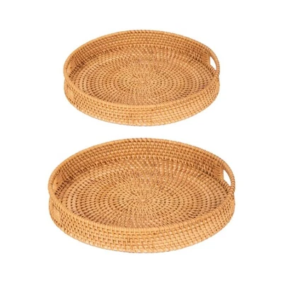 Rattan Serving Tray Decorative Coffee Tabletop Tray Round Gifts Versatile Rattan