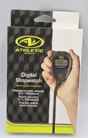 New In Box Athletic Works Digital Stopwatch 1/100-second Time Out Split Alarm