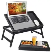Bed Tray Table Breakfast Food Tray with Folding Legs Kitchen Large Black