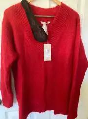 Christopher Kane V Neck Red Mohair Off Shoulder Open Back Women's Sweater L XL