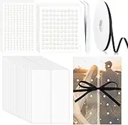 Faccito 50 Set Wedding Invitations Wraps Set Pre Folded Vellum Jackets for 5 x 7, 1 Roll Black Ribbon 100 Yards, 1700 Pearls Stickers 1 Tweezer for Craft DIY