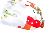 [WOSHJIUK] Working Hat 2 Pack Scrub Caps for Women,Flower Field and Fox,Tie Back Cap Adjustable Scrub Hat