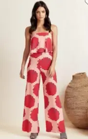 MISTER ZIMI Jumpsuit Womens 8 Lotus Arlo in Floral Pink Strapless Wide Leg NEW