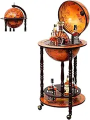 MEDIMALL Wood Globe Bar Liquor Cabinet, 16th Century Italian Replica Bar Stand for Liquor, Wine, Stemware, Vintage Alcohol Cart w/Liquor Shelves, Globe Bar Cart for Living Room, Dining Room