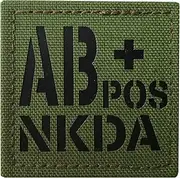 [SUVIYA] Infrared IR AB POS NKDA AB+ Blood Type Tactical Patch 2x2 Inch Medical Patch with Hook and Loop (OD Green)