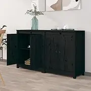 Solid Pine Wood Sideboards, 2-Piece Black Storage Cabinet Set, Ideal for Living Room Organization & Home Decor, 70x35x80 cm
