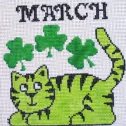 March Calendar Cat Hand Painted Needlepoint Canvas
