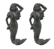 Ebros Gift 6"H Mermaid Cast Iron Rustic Wall Coat Hook For Keys Leashes Hats (2)