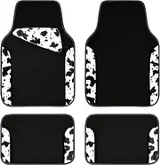 CAR PASS Waterproof Universal Fit Car Floor Mats, Cow Print Car Mats Fit for SUV,Vans,sedans, Trucks,Set of 4pcs Car Carpet with Driver Heel Pad and Nibs Backing,or Cute Women Girly Funny Black White