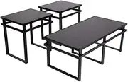 [Signature Design by Ashley] Laney Contemporary 3-Piece Table Set, Includes Coffee Table and 2 End Tables, Black Glass